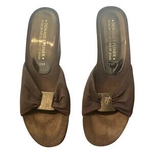 Donald J Pliner Black Cloth Bow Cork Sandals Slides Women’s 7.5M Spain Resort